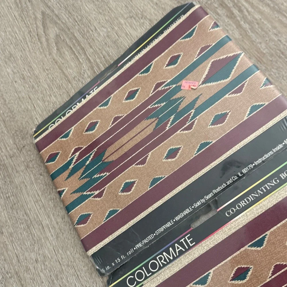 Vintage Colormate Southwestern Wallpaper Border 2 Rolls Teal Burgundy 30ft Total
